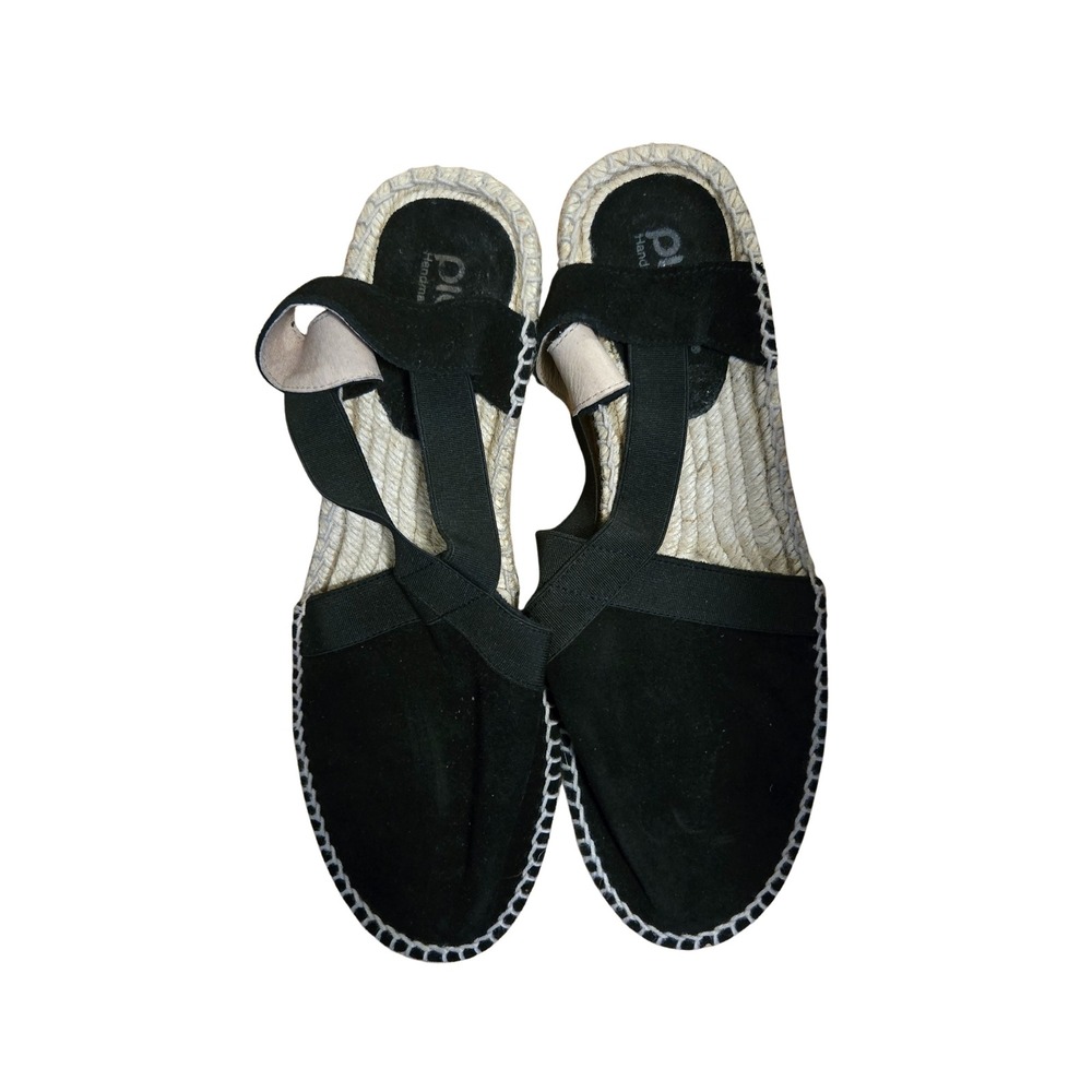 Picon Handmade in Spain Black Suede Espadrille Flats Elastic Straps Womens‎ 9